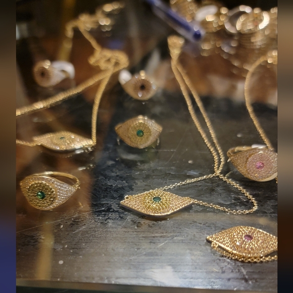 Melinda Maria Gold Necklace with Blue Evil Eye Necklace 79 Ring 52 Price For 1 - Picture 6 of 17